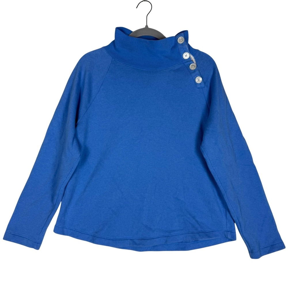 J.Crew Shirt Womens Medium Blue Mock Neck Fleece Raglan Button Long Sleeve
